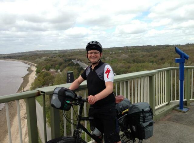 Photograph of Toby Gibson crossing the Humber Bridge. © Toby Gibson.