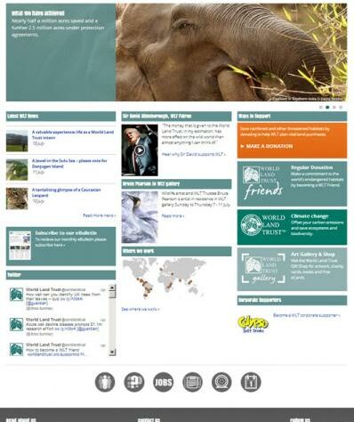Screen shot of the new home page of World Land Trust website