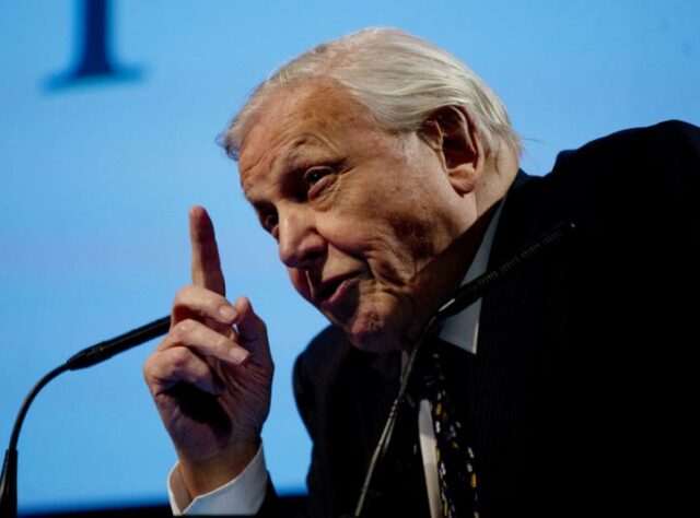 Sir David Attenborough making his opening address on stage at BAFTA.