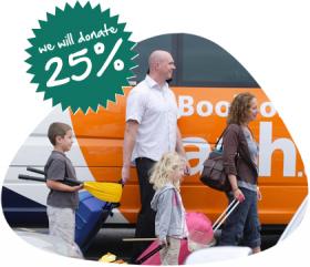 A family boards a bus in an APH carpark.