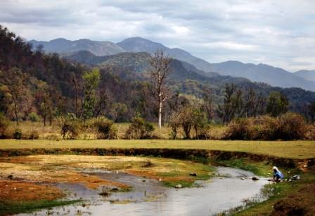 The Kosi River with mountains behind.