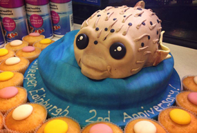 Cake in the shape of a Puffer fish.