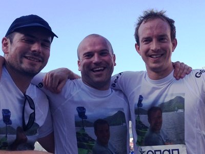 Steve Garidis, George and Alex with their medals at the end of the marathon in Greece.