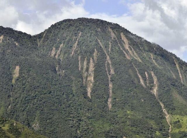 Landslides on the mountainside.