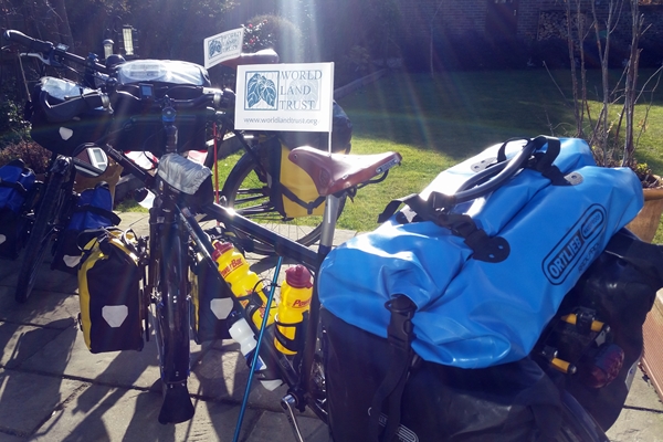 Two heavily laden bikes ready for the long distance journey