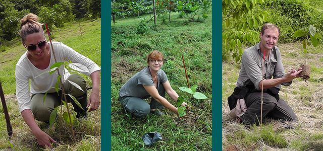 Emma Beckett, WLT Ambassador (left); Dr Isabelle Lackman, co-founder of WLT Bornean partner (Hutan) (middle); Rarely photographed himself, WLT Ambassador and acclaimed photographer, David Bebber (right). Images: Mary Tibbett/WLT, Hutan