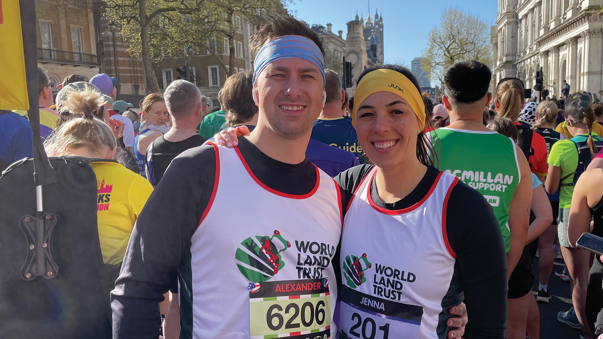 Two participants of the London Landmarks Half Marathon, running on behalf of World land Trust