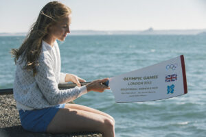 Image of Olympic rower Helen Glover holding a rowing oar for a Cornwall Wildlife Trust campaign